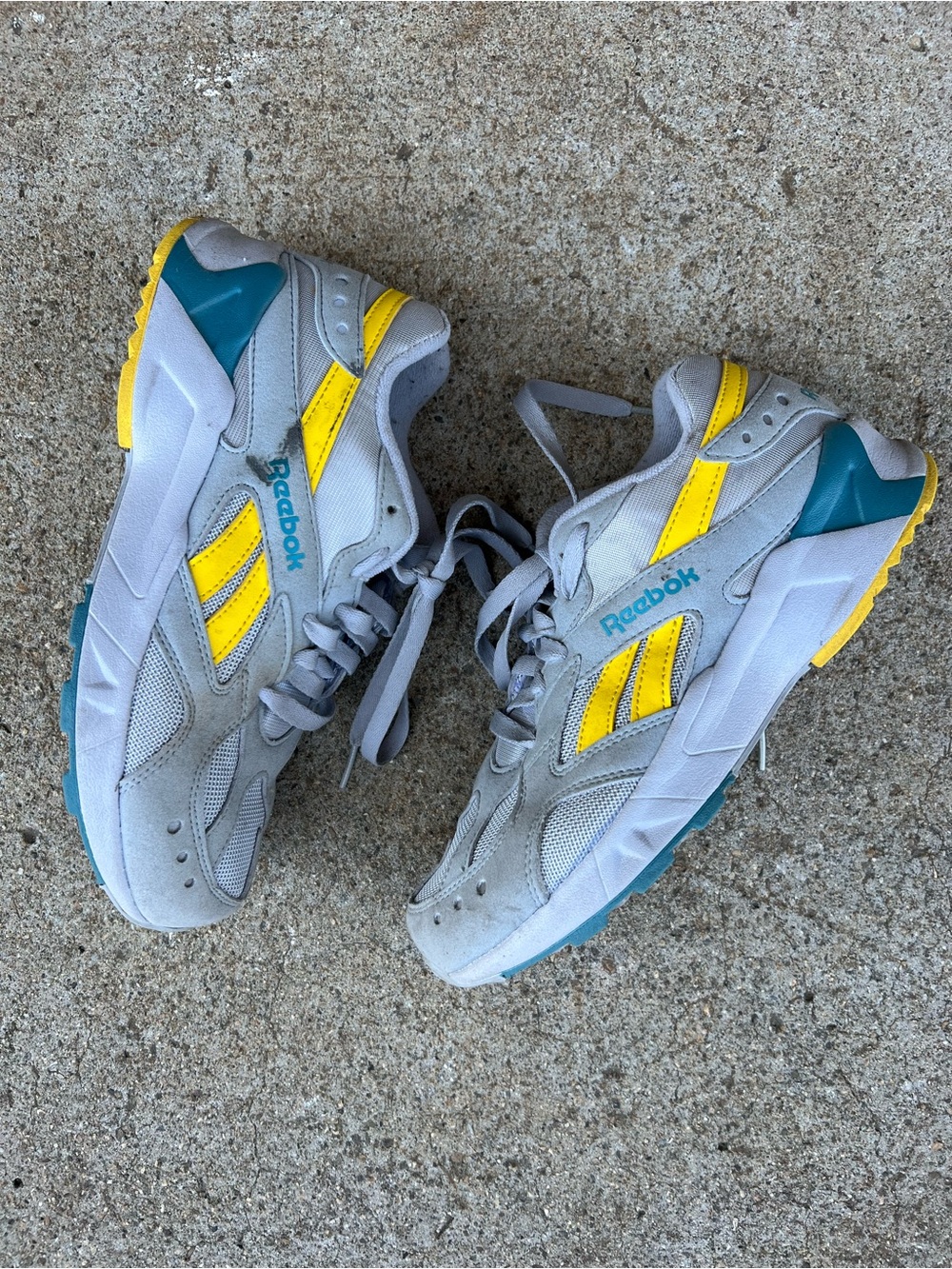 Reebok Gray Sneakers with Yellow Stripes